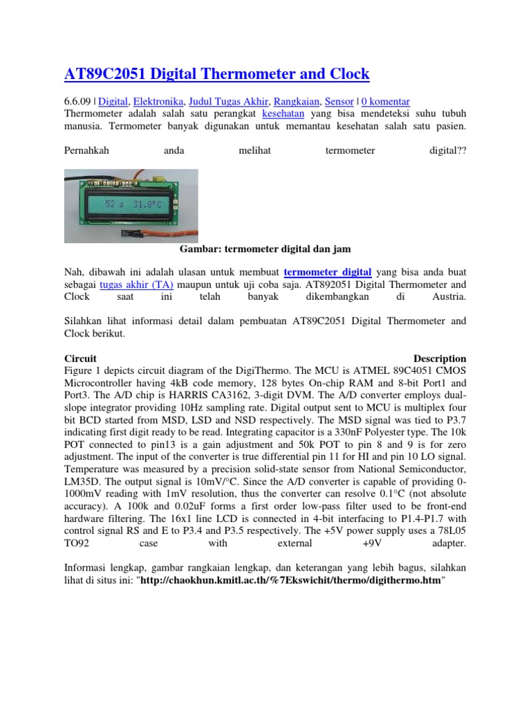 AT89C2051 Digital Thermometer Guide | PDF