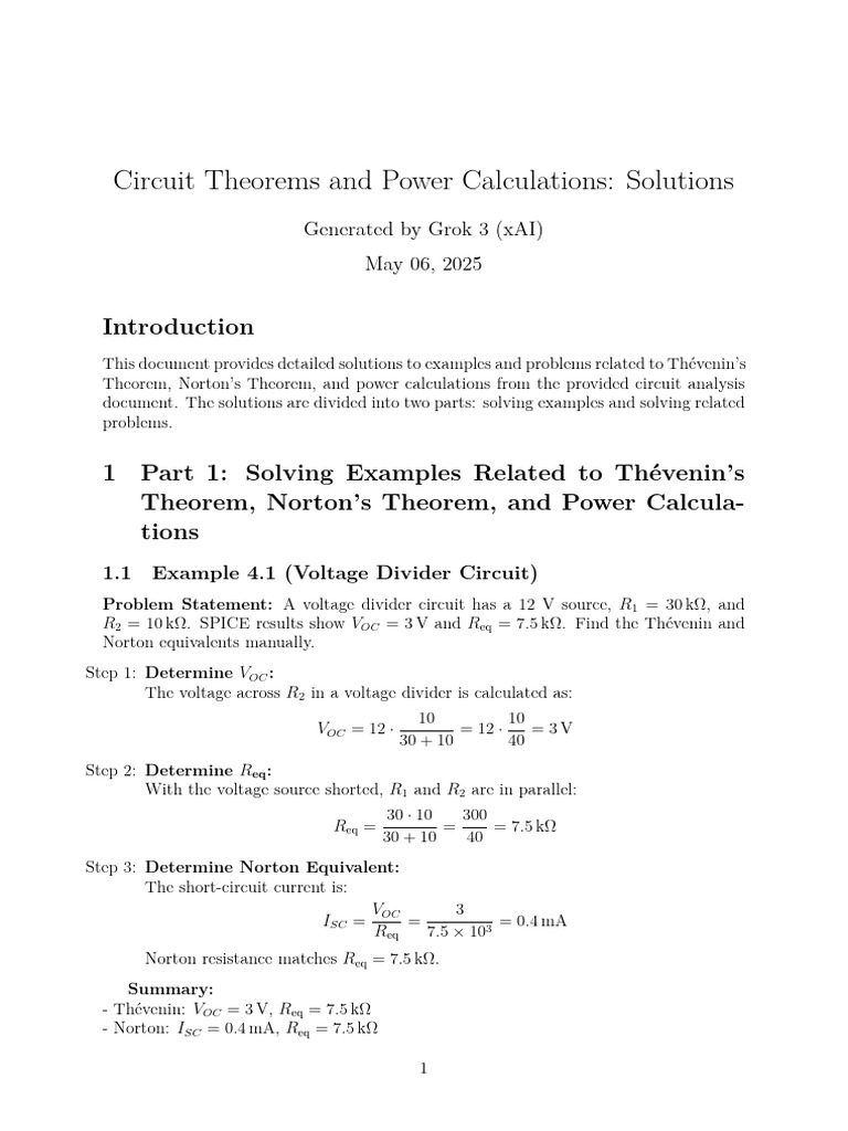 Circuit Theorems Solutions Guide | PDF | Electrical Engineering ...