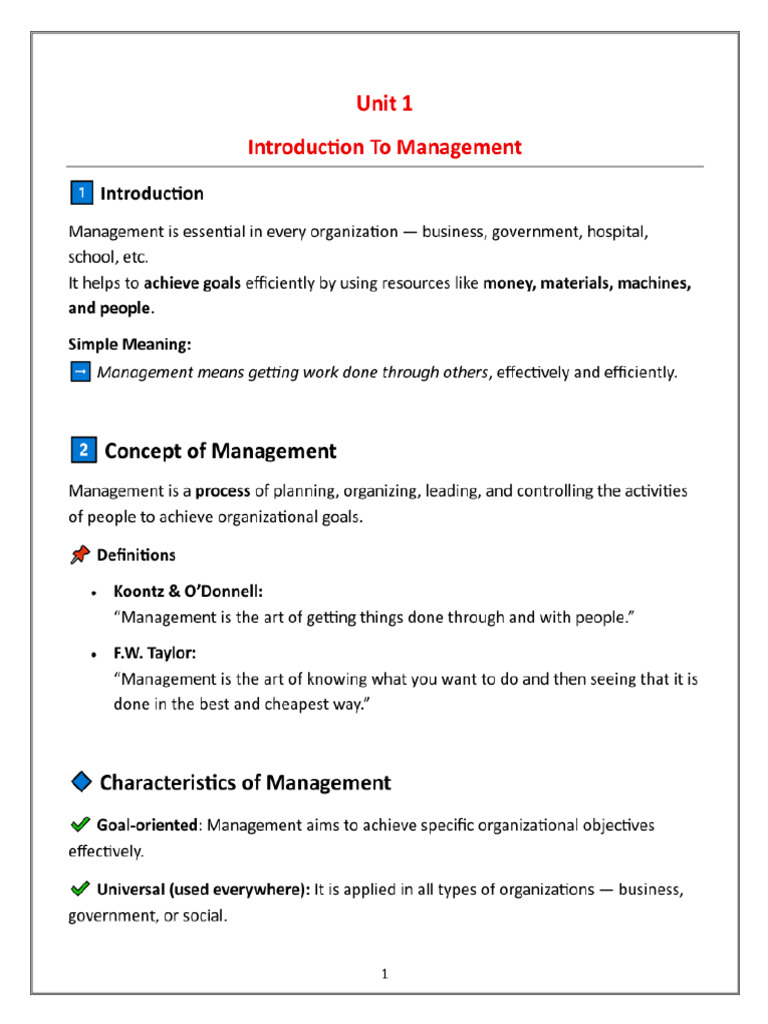 Management Principle Short Notes Compressed | PDF