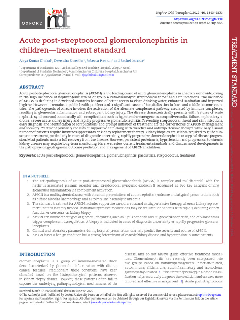 Acute Post Streptococcal Glomerulonephritis in Children-Treatment | PDF ...