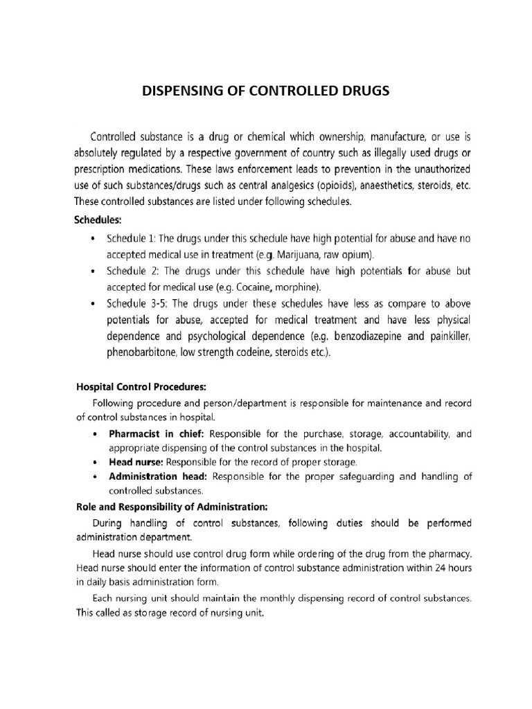 Dispensing of Controlled Drugs | PDF