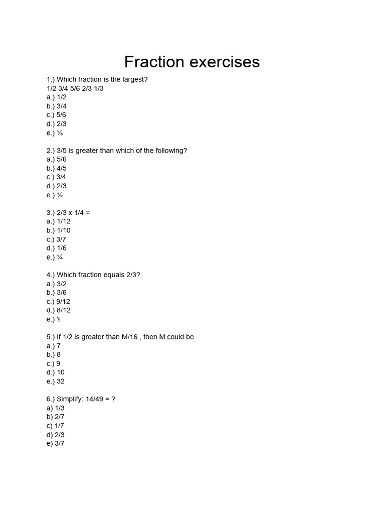 Fraction Exercises and Solutions | PDF