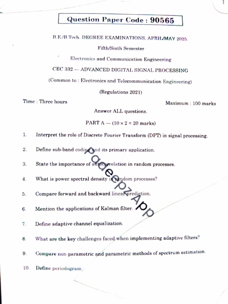 Advanced Digital Signal Processing Exam | PDF | Spectral Density ...