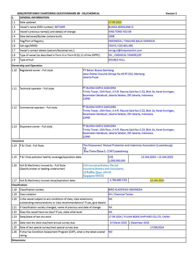 q88 - Buana Gemilang III | PDF | Tonnage | Watercraft
