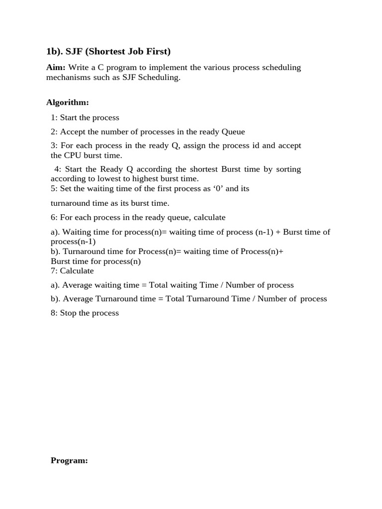 SJF Scheduling Algorithm in C Program | PDF