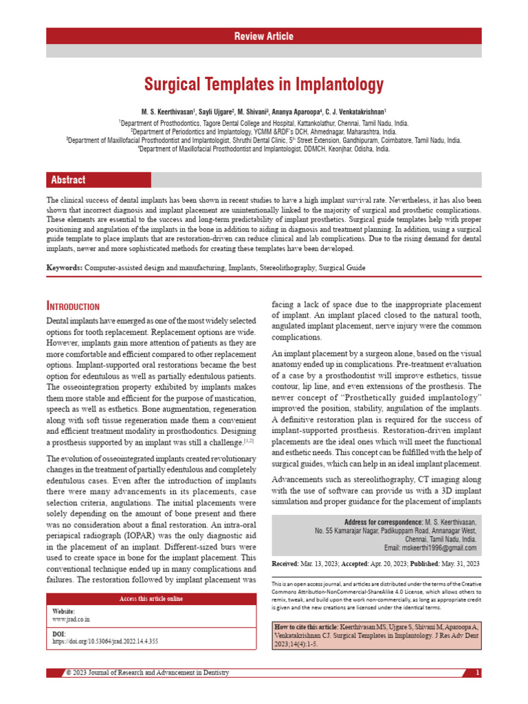 Surgical Templates in Implantology | PDF | Dental Implant | Ct Scan
