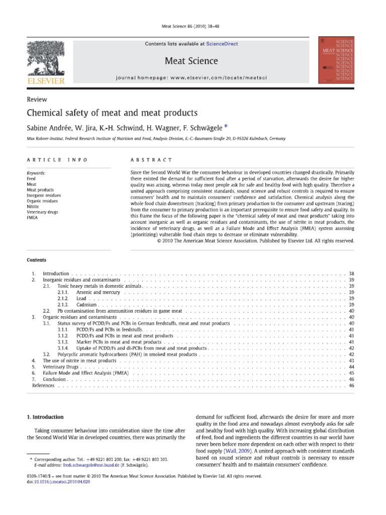 Chemical Safety of Meat and Meat Products | PDF
