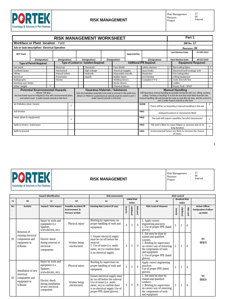 Electrical Risk Management Worksheet | PDF | Personal Protective ...