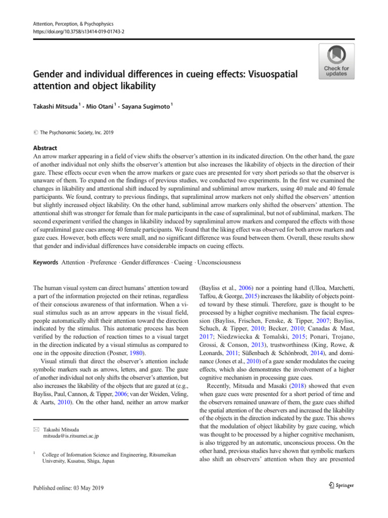 Gender and Individual Differences in Cueing Effects: Visuospatial ...