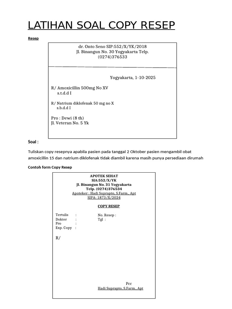 Contoh Copy Resep Amoxicillin dan Diklofenak | PDF