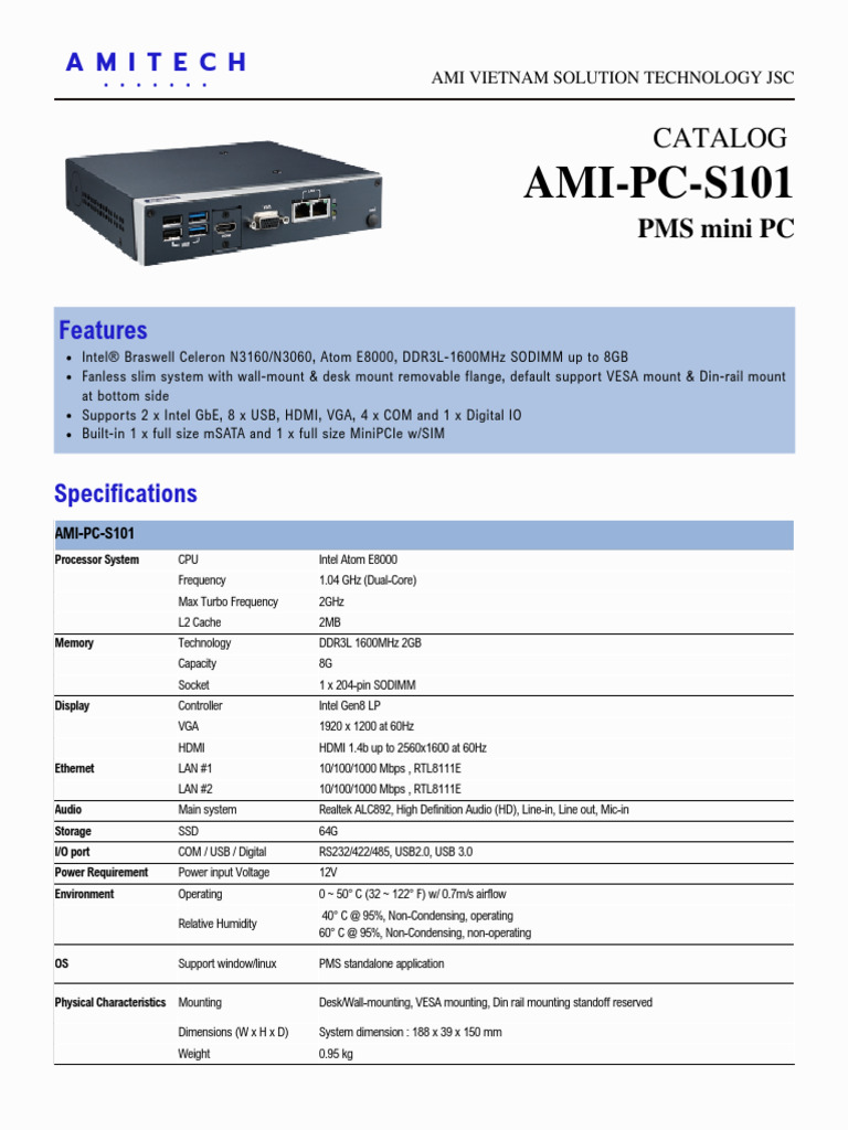 AMI-PC-S101 Mini PC Specifications | PDF | Computer Hardware | Computer ...