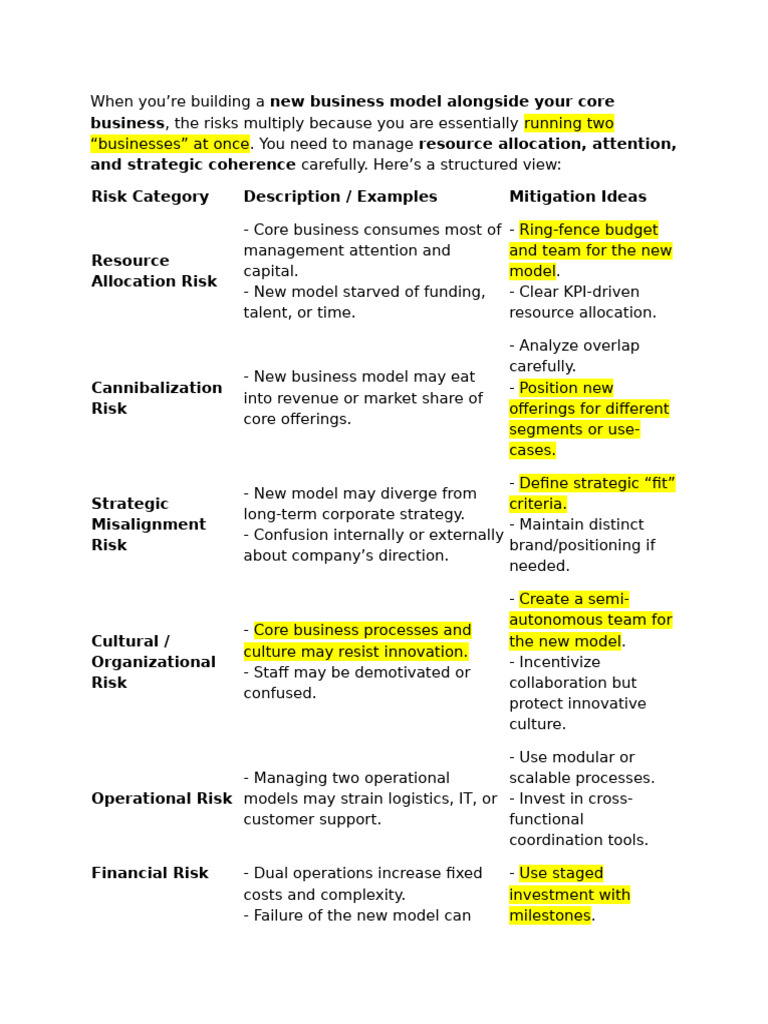 Risks - New Business Model - 11.11.2025 | PDF | Business Model | Risk