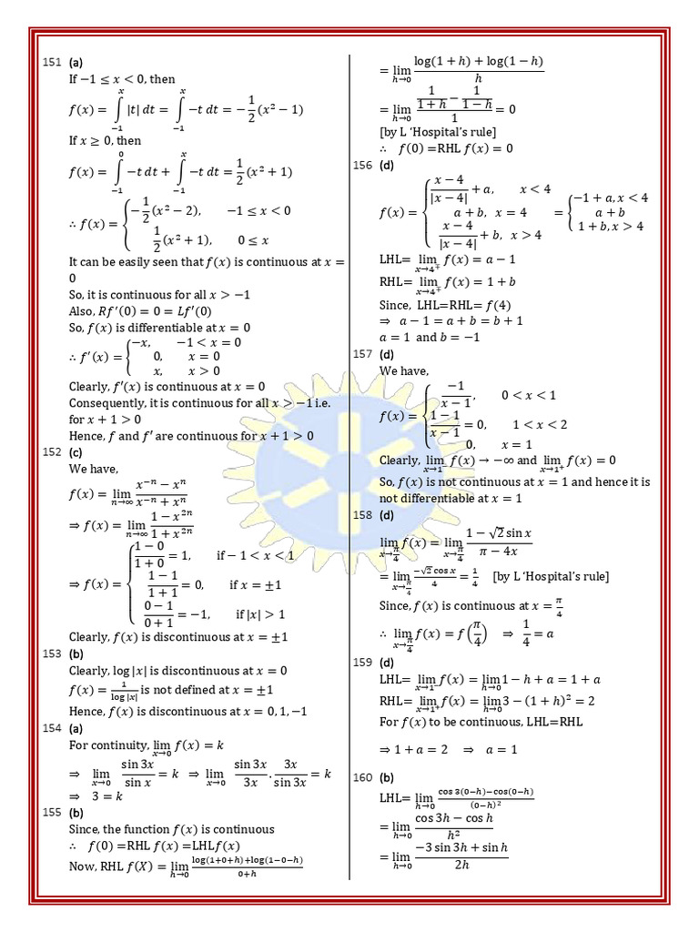 Continuity L0 Differentiability Worksheet Solution | PDF | Mathematical ...