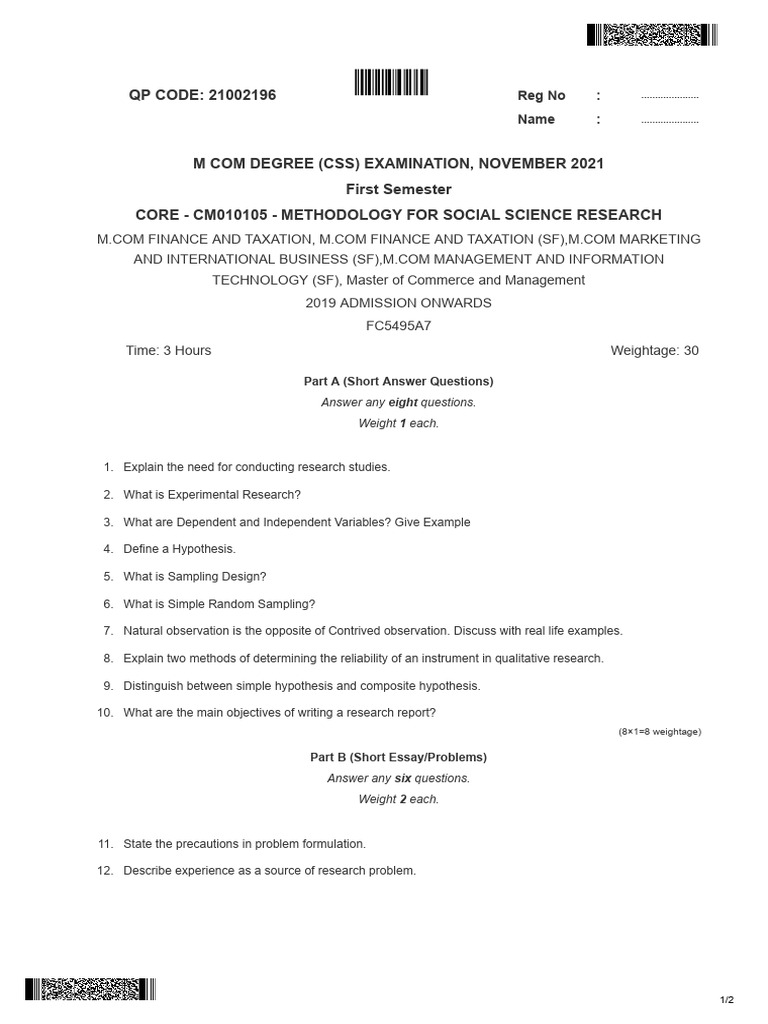 QP CODE: 21002196: Reg No: Name | PDF | Hypothesis | Experiment