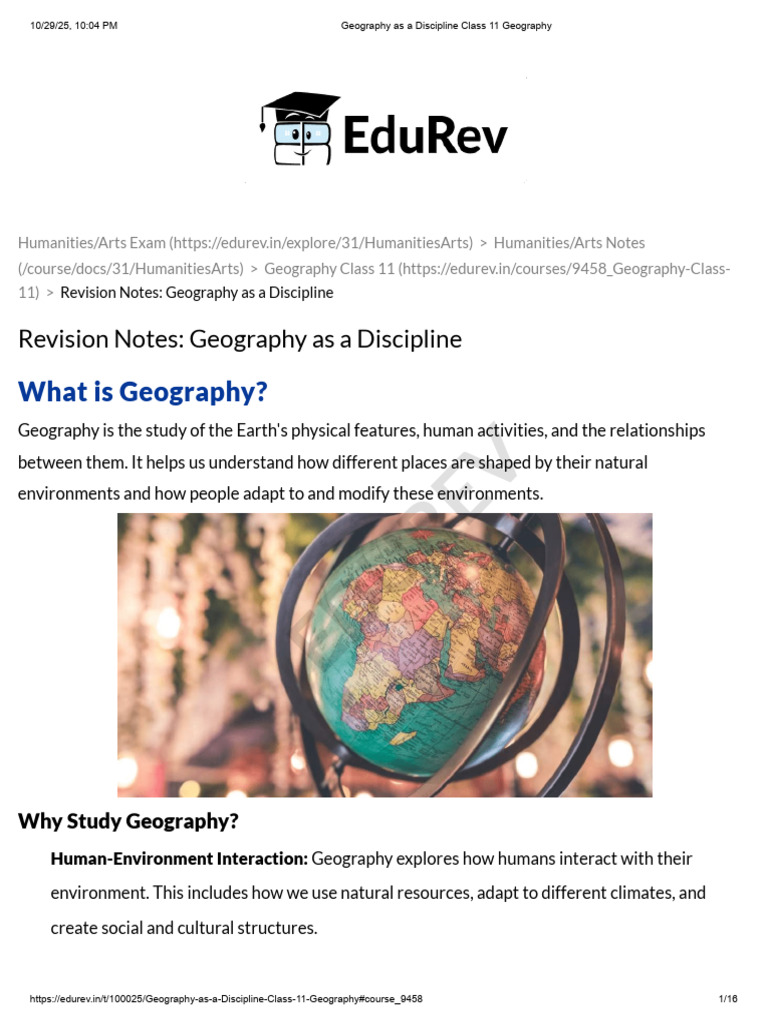 Geography as a Discipline Overview | PDF | Geography | Natural Environment