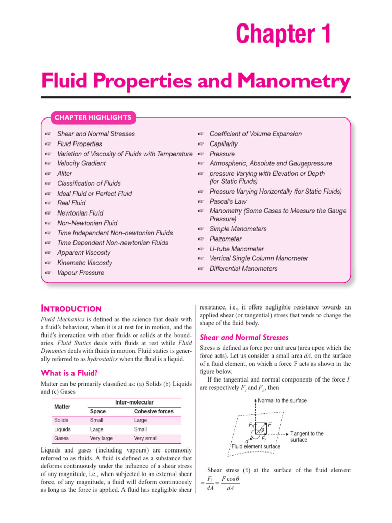 Fluid Properties and Manometry Overview | PDF | Fluid | Shear Stress