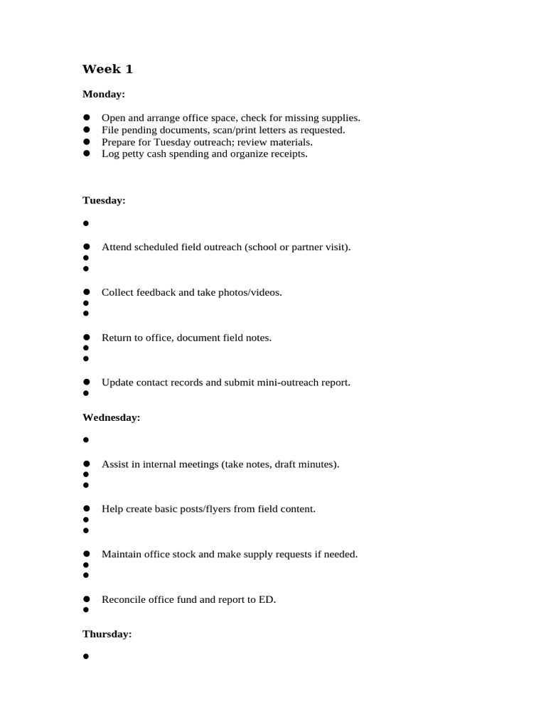 Weekly Office and Outreach Task Plan | PDF | Computing