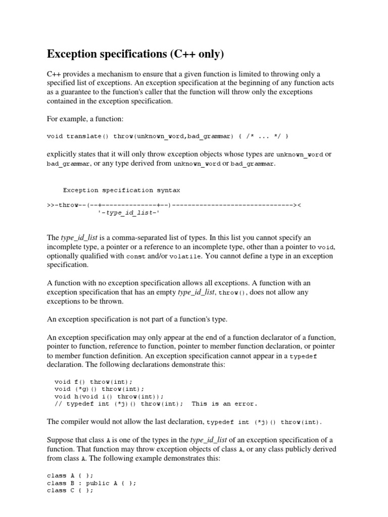 Exception Specification PDF Constructor (Object Oriented