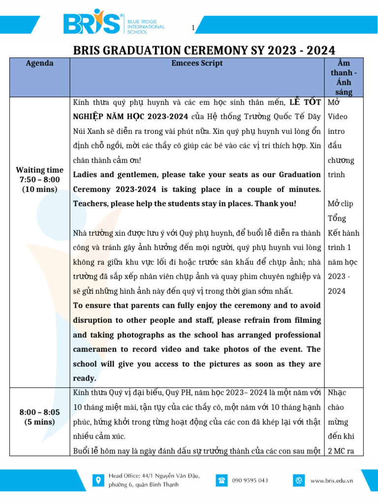 Revised - BRIS Graduation 2024 MC Script UTD 15.6.24 | PDF