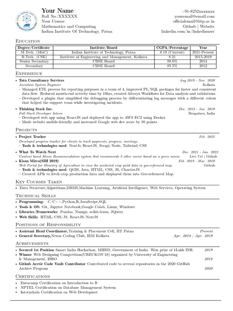 Resume of IIT Patna & Georgia Tech Graduate | PDF | Computing ...