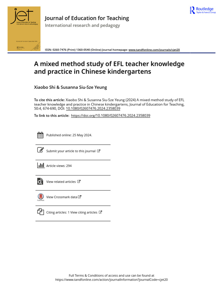 A Mixed Method Study of EFL Teacher Knowledge and Practice in Chinese ...