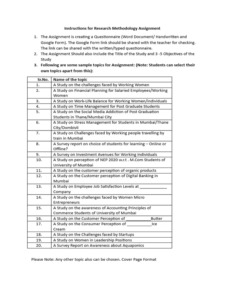 Instructions For Research Methodology Assignment | PDF