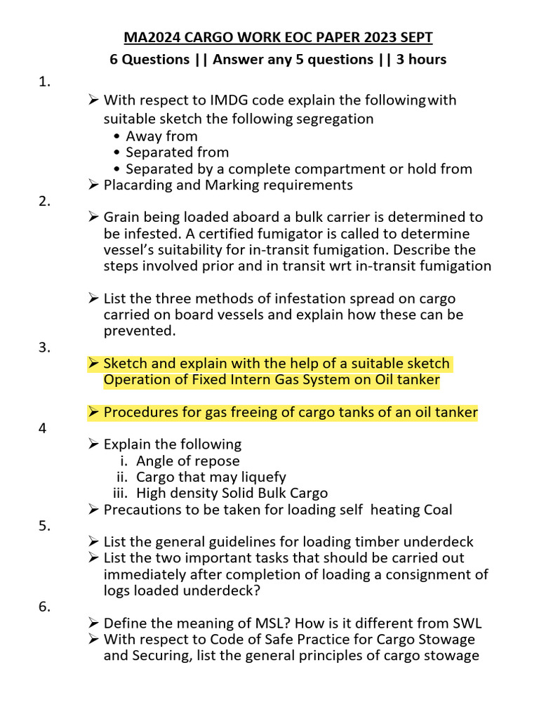 Cargo Work EOC Question Sept 2023 | PDF