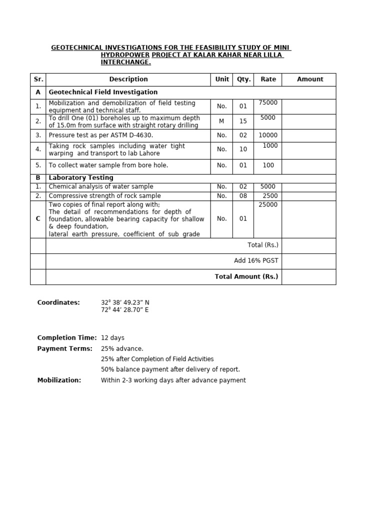 Geotechnical Investigation for Hydropower Project | PDF