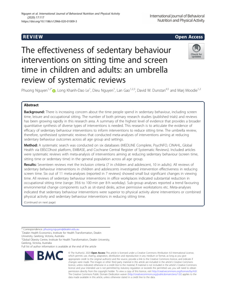Sedentary Behavior Interventions Review | PDF | Systematic Review ...