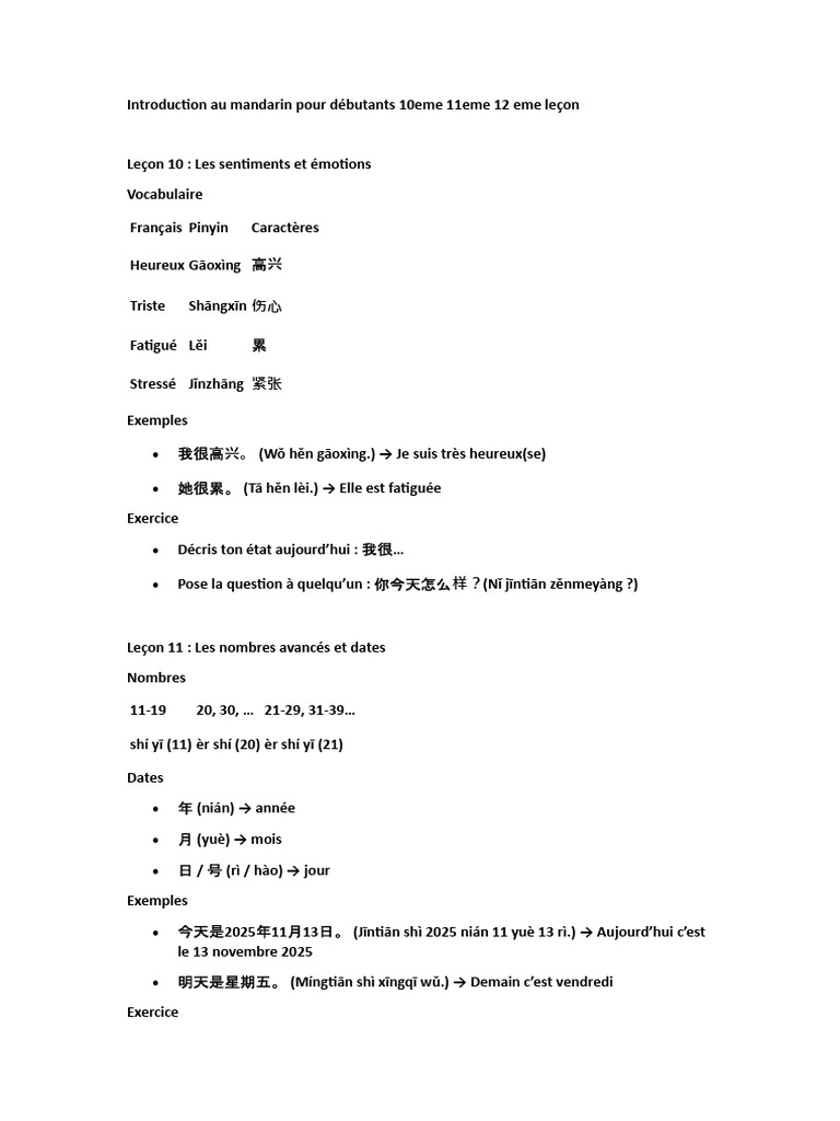 Introduction au mandarin : leçons 10-12 | PDF