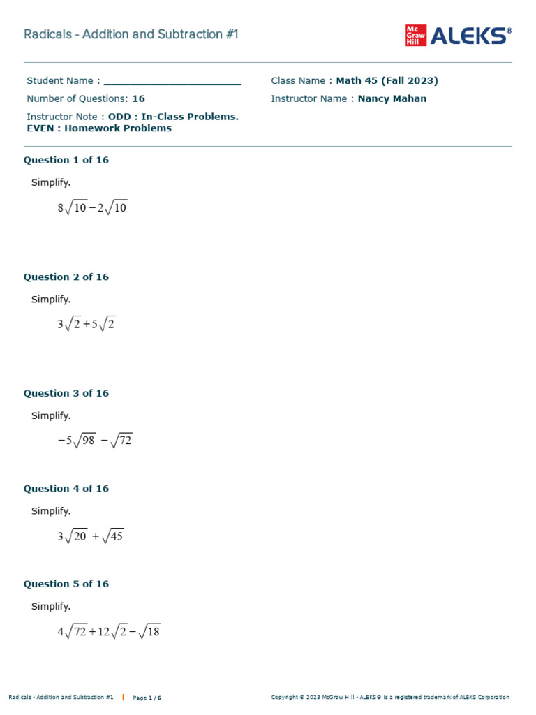 Radicals - Adding and Subtracting-1 | PDF | Subtraction | Arithmetic