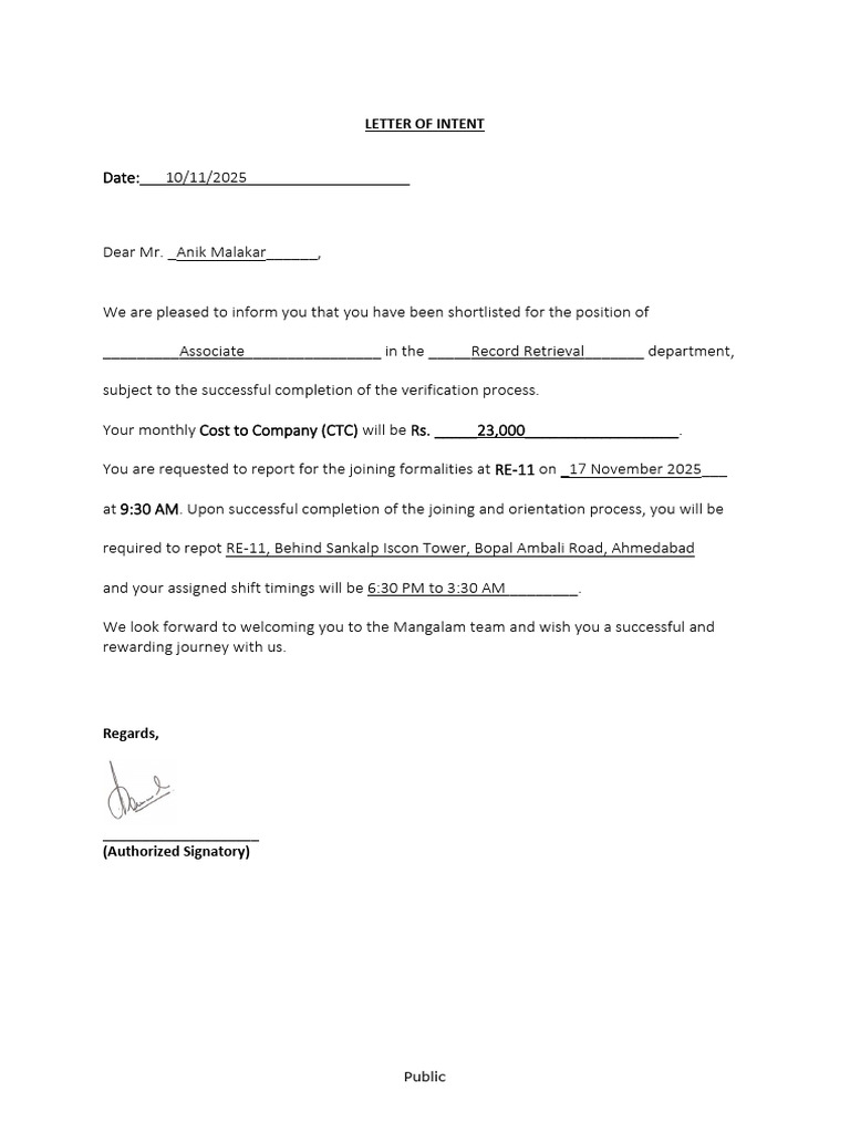 Job Offer Letter for Associate Position | PDF