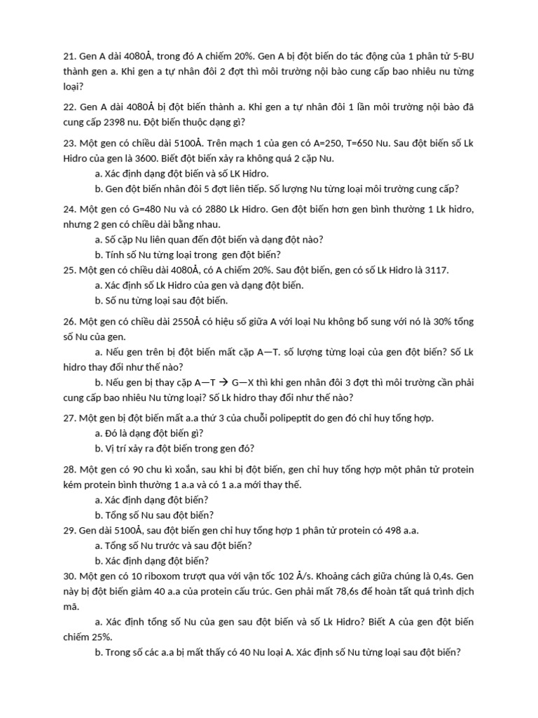 Bài Tập Đột Biến Gen 2 | PDF