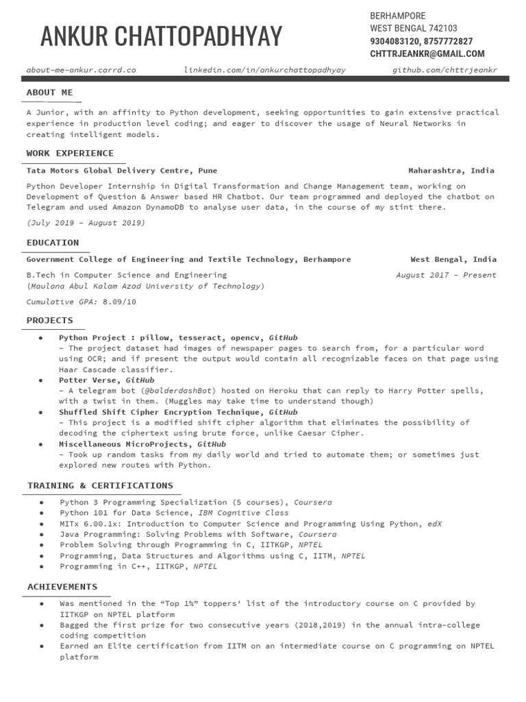 AC_Resume | PDF | Cipher | Computer Programming