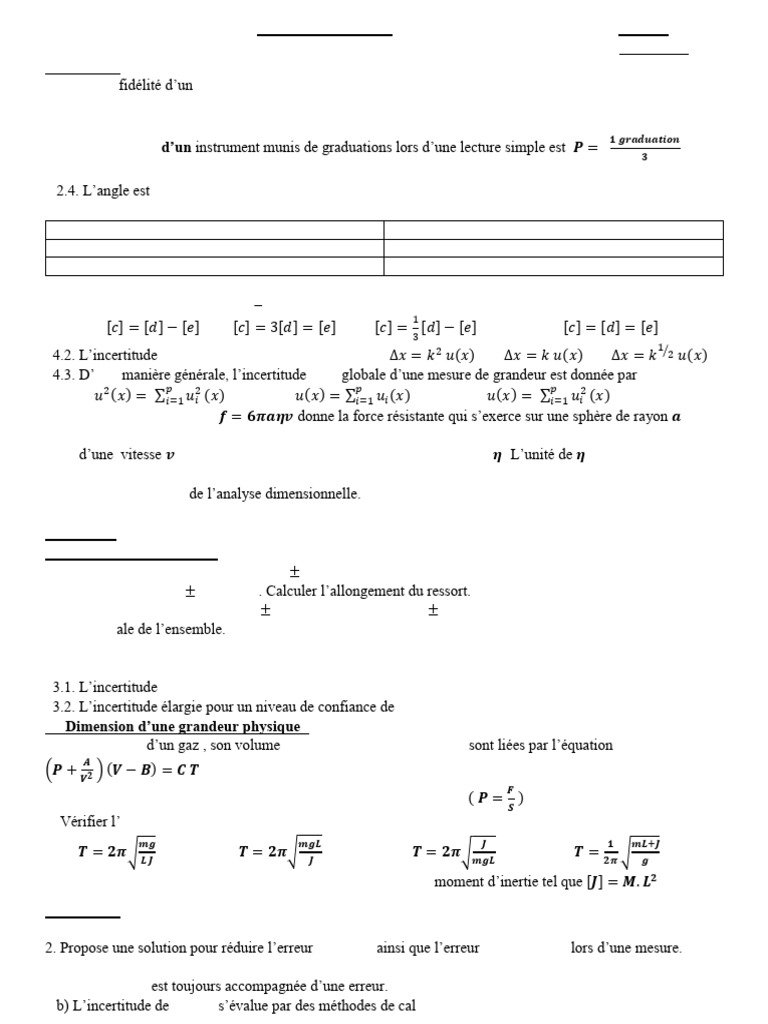 TD de Physique : Mesures et Incertitudes | PDF | Physique | Quantité