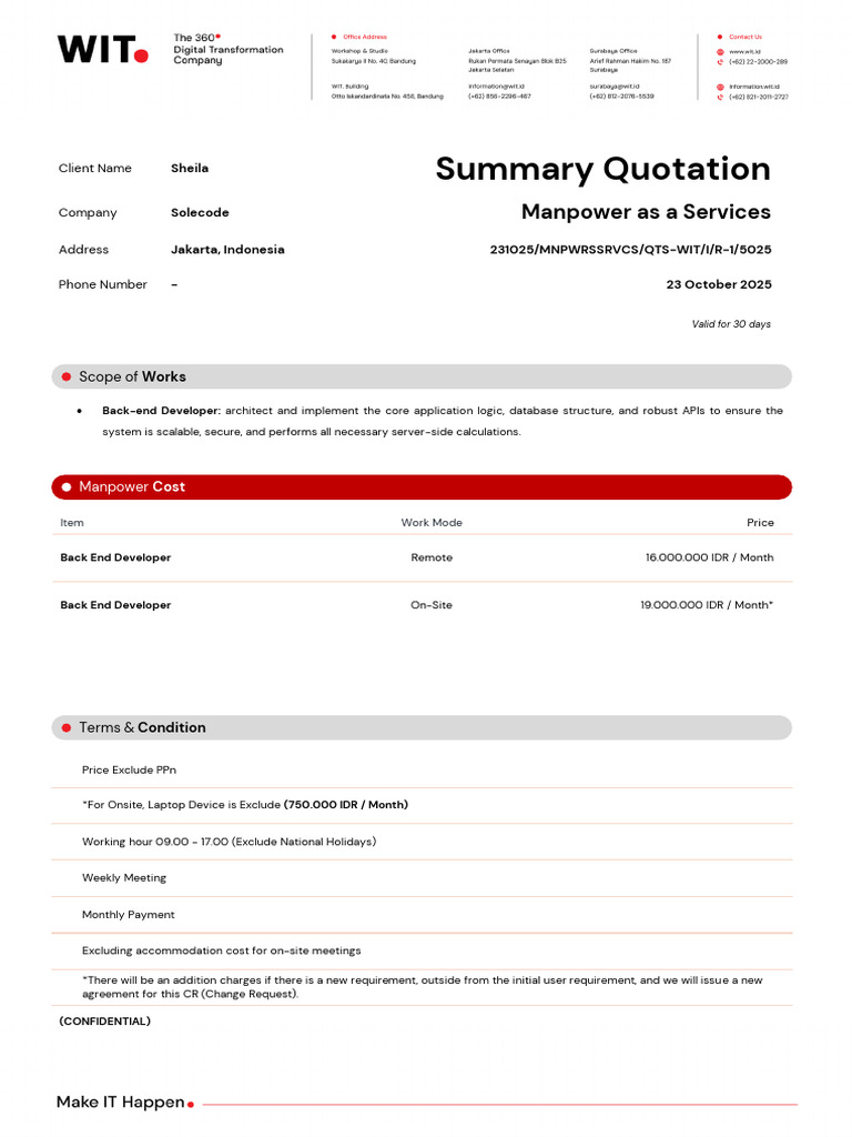 Back-End Developer Quotation - Solecode | PDF