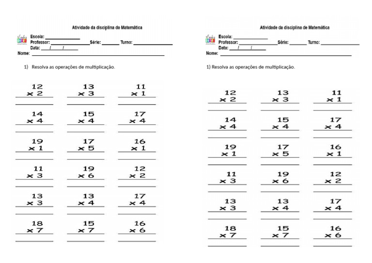 Resolva As Operações de Multiplicação | PDF