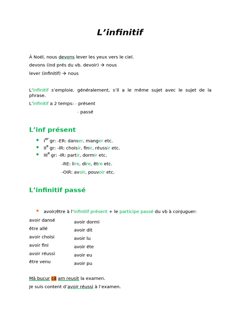 Comprendre l'infinitif en français | PDF