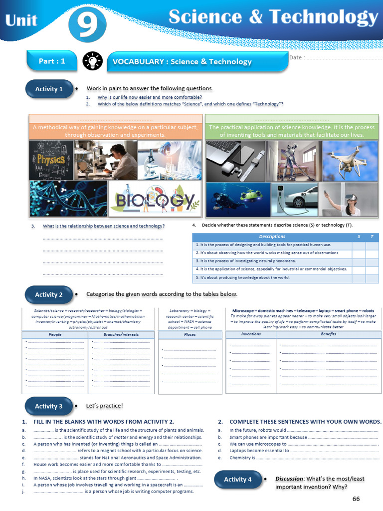 Science and Technology Vocabulary Activities | PDF | Science | Knowledge