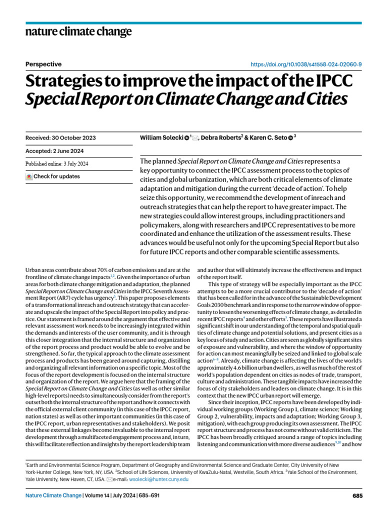 Enhancing IPCC Urban Climate Report Impact | PDF | Intergovernmental ...