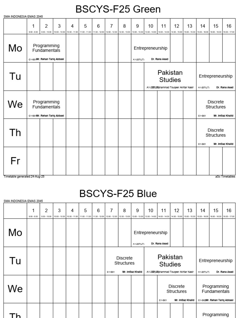 Class Timetable Fall 2025 V1 | PDF