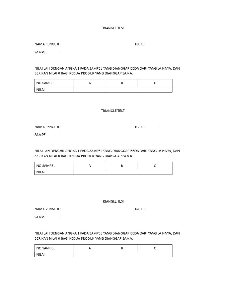 Formulir Uji Segitiga Produk | PDF
