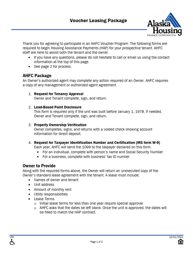 AHFC Voucher Program Leasing Guide | PDF | Lease | Leasehold Estate