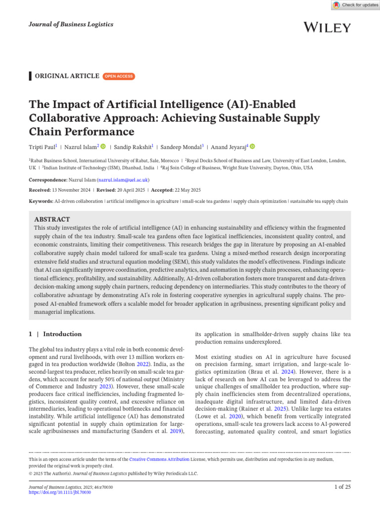 AI-Enabled Collaboration in Tea Supply Chains | PDF | Supply Chain ...
