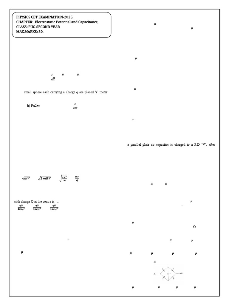 Cet QP Electric Potential and Capacitance | PDF | Capacitor | Capacitance