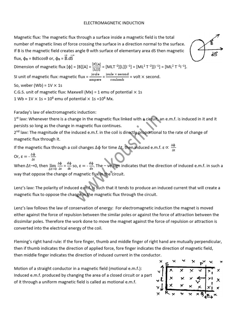 ELECTRO MAGNETIC INDUCTION THEORY XII | PDF | Inductance ...