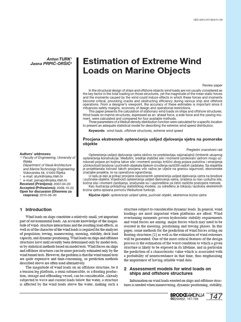Estimation of Extreme Wind Loads On Mari | PDF | Force | Wound
