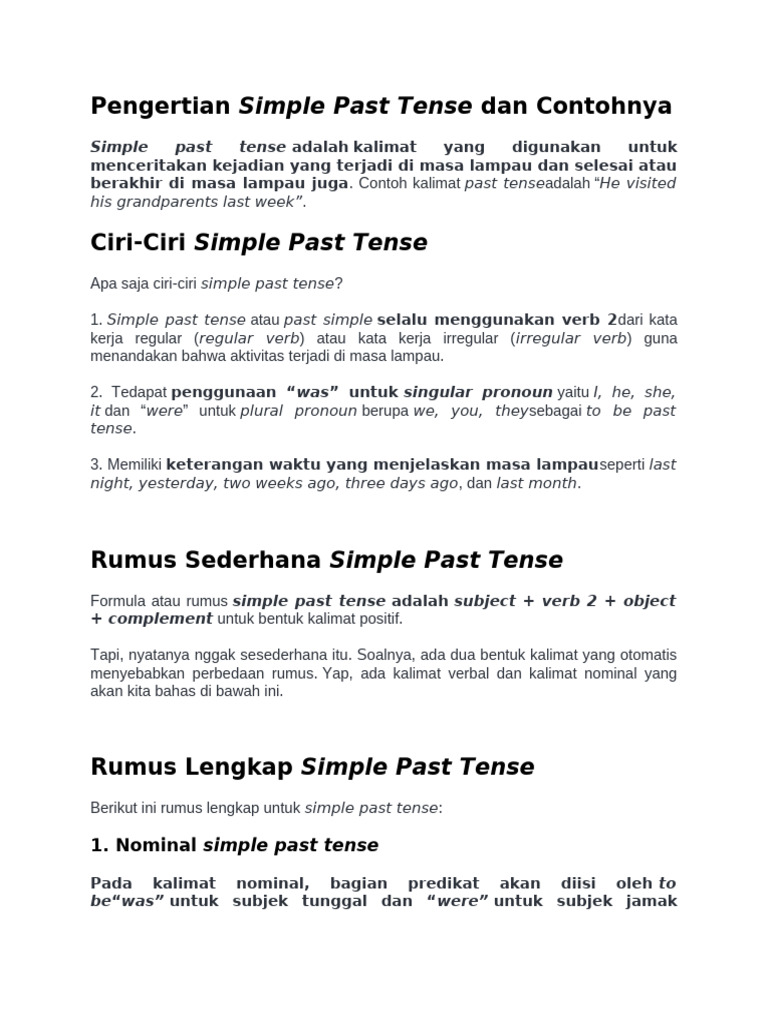 Pengertian dan Rumus Simple Past Tense | PDF
