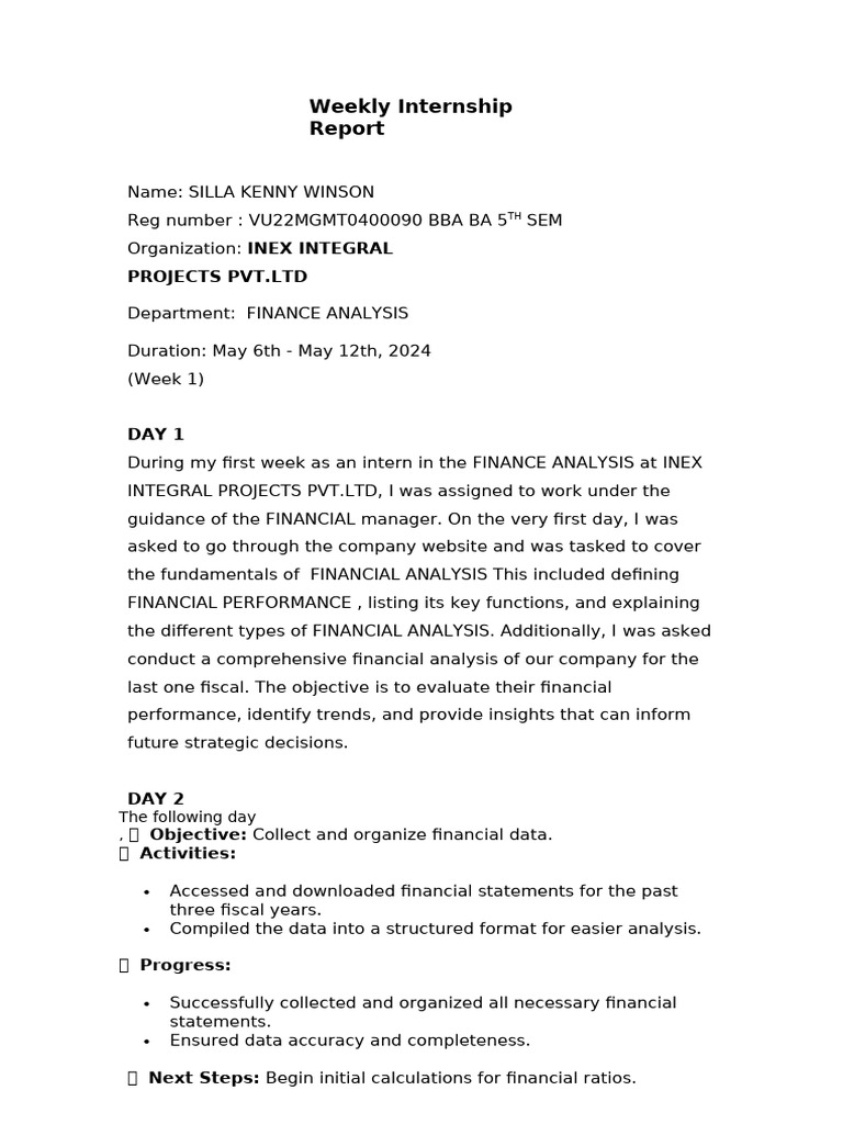 KENNY WINSON Weekly Internship Report 1 | PDF | Data | Analysis