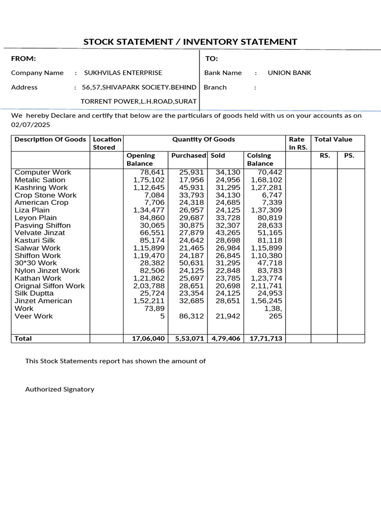 Stock Statement | PDF